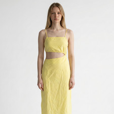 New Forever 21 Dress Women S Small Yellow Maxi Long Zipper Sleeveless Linen