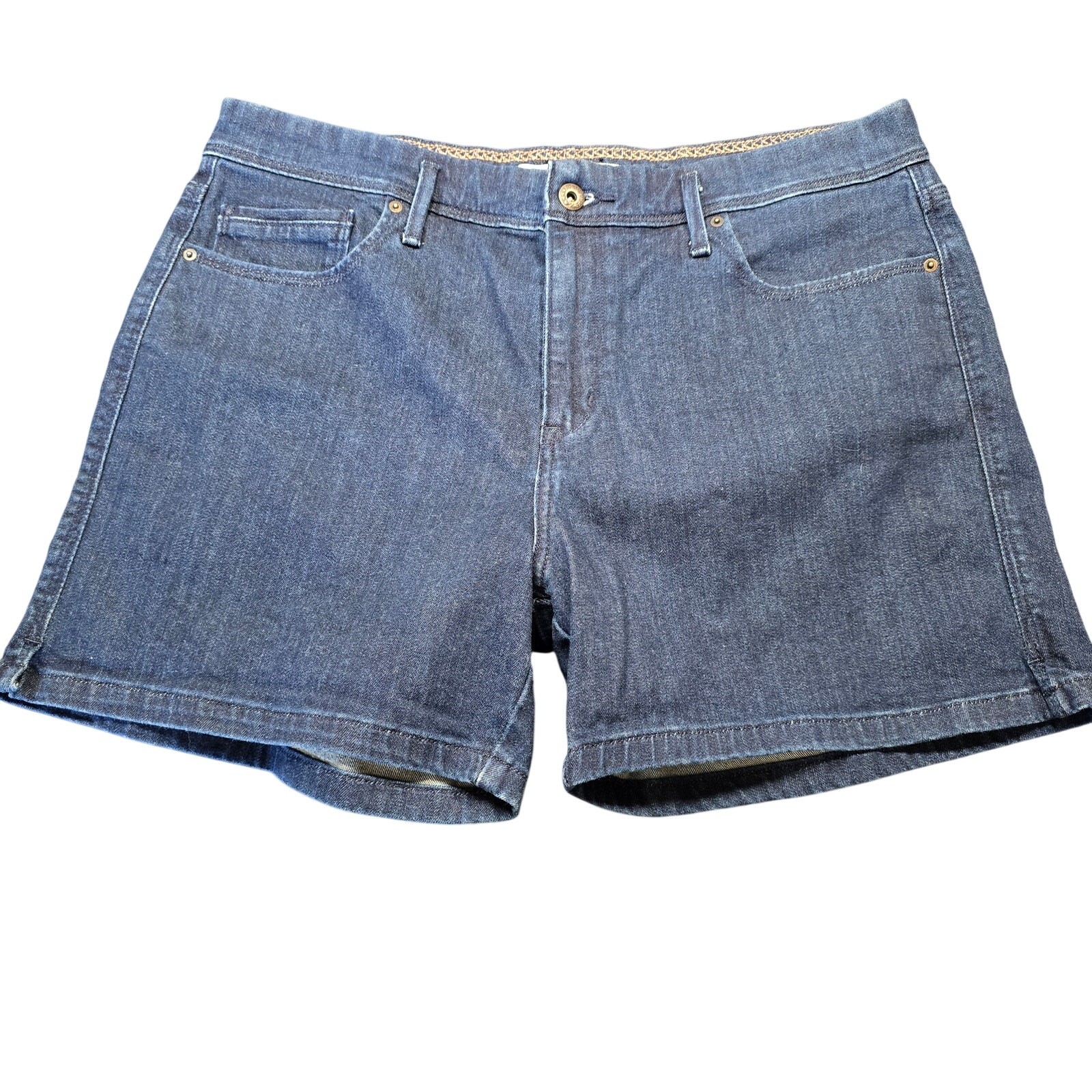 Levi's Blue Jean Shorts Classic Stretch Dark Wash Denim Zip Women Size 14 Pocket