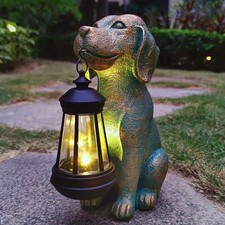 Dog Garden Statue Outdoor D cor with Solar Lights Lantern,Dog Solar Light