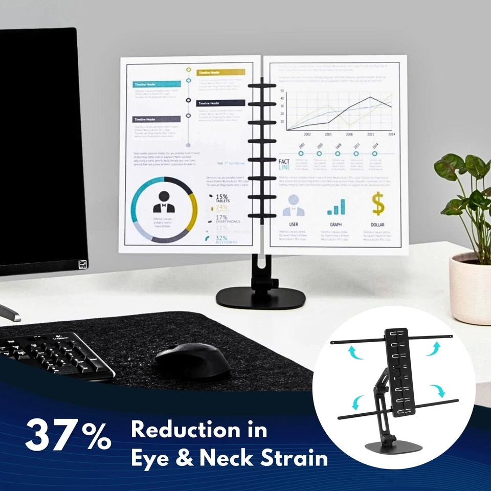 Desktop Titan Document Holder for Typing | Compact 2 Page Paper Holder Stand ... - Image 3 of 4