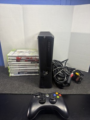 Xbox 360 S Matte 4GB Slim Black Console Bundle W / 10 Games  1 Controller Tested