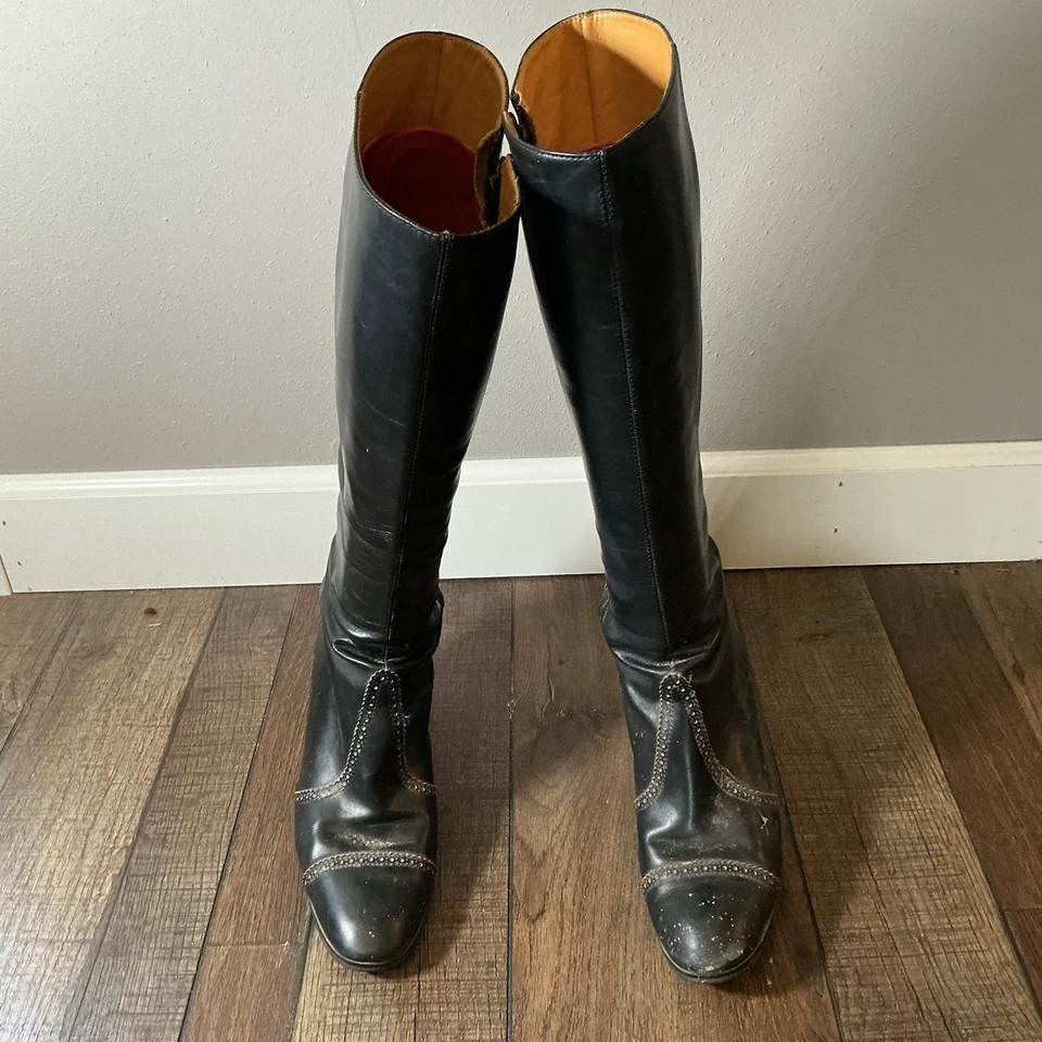 Amalfi by Rnagoni Black Leather Knee High Boots Women's Size 8-10M Italy Heeled - Изображение 2 из 4