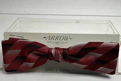 Vintage Mens Arrow Brand Bow Tie Clip On Red /Gray NOS - Image 1 of 4