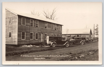 Postcard RPPC Lakeview Cleaners Staff Building Offices Dam Construction Oxbow MI