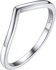 Simple Sterling Silver Band Ring Wishbone For Women Stackbale Jewelry , Size 8