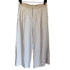 Boho Summer Costal Elevenses by Anthropologie Windowpane Cream Linen Pants 4