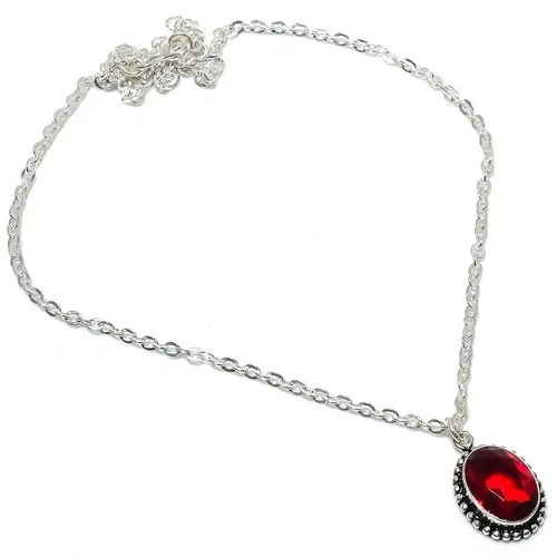 Red Garnet Gemstone Handmade 925 Sterling Silver Jewelry Necklace Size 18"