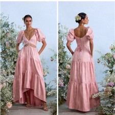 NWT V. Chapman Dress Emma High Low Embellished Cutout in Pink Windsor Brocade