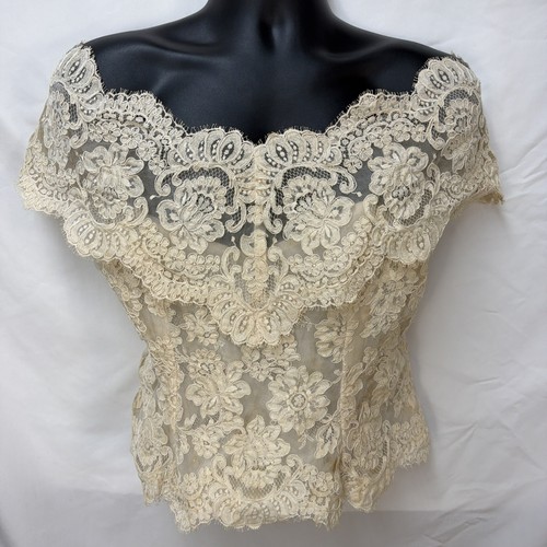 VINTAGE WATTERS AND WATTERS IVORY LACE OFF THE SHOULDERS BRIDAL TOP SIZE 16