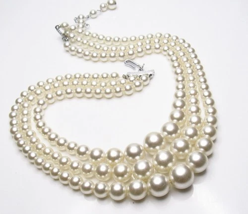 Vintage Pearl Necklace 3 Strand Multi Strand Costume Jewelry