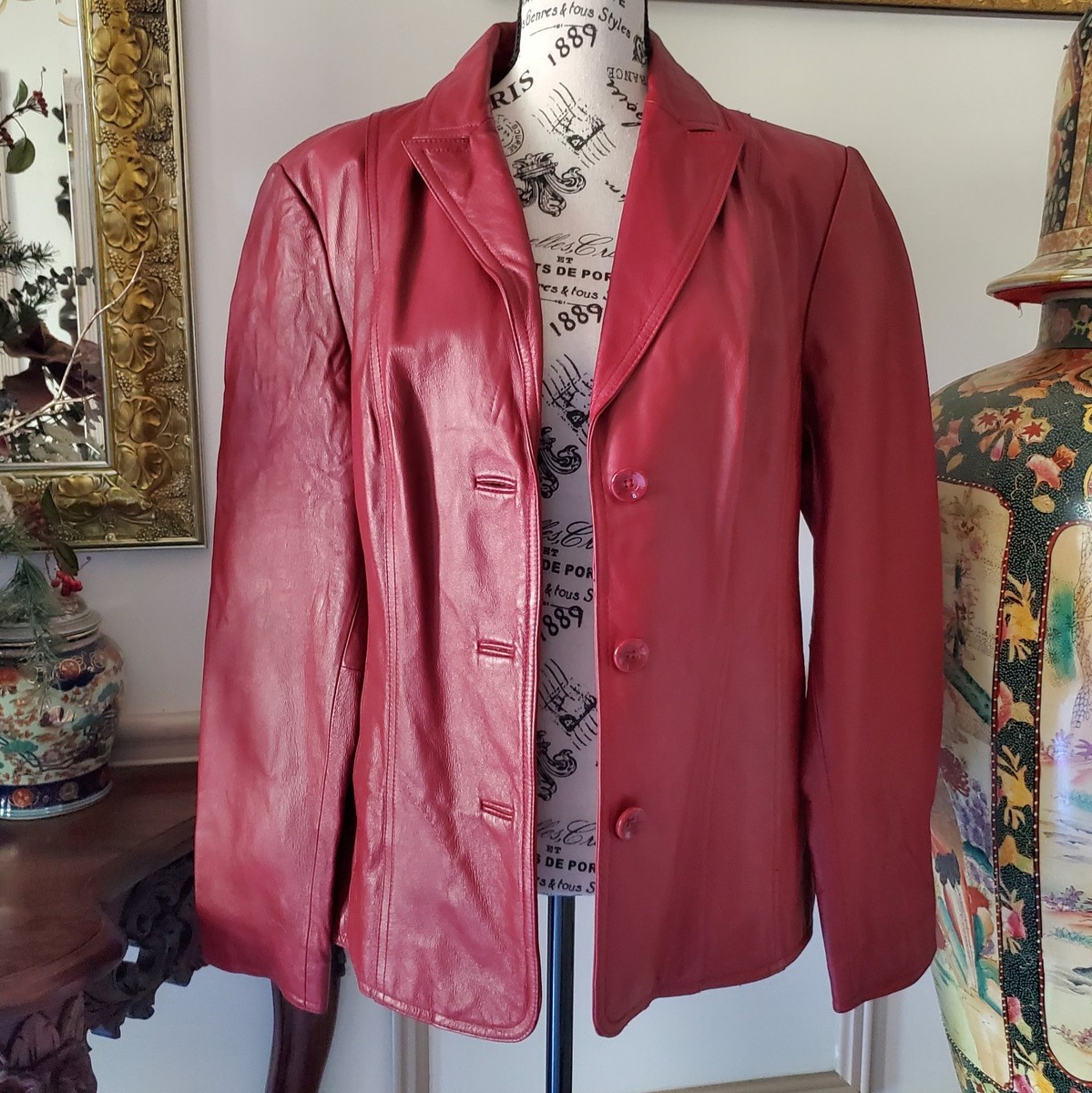 Vintage Red Leather Jacket 90s Y2K East 5th | eBay