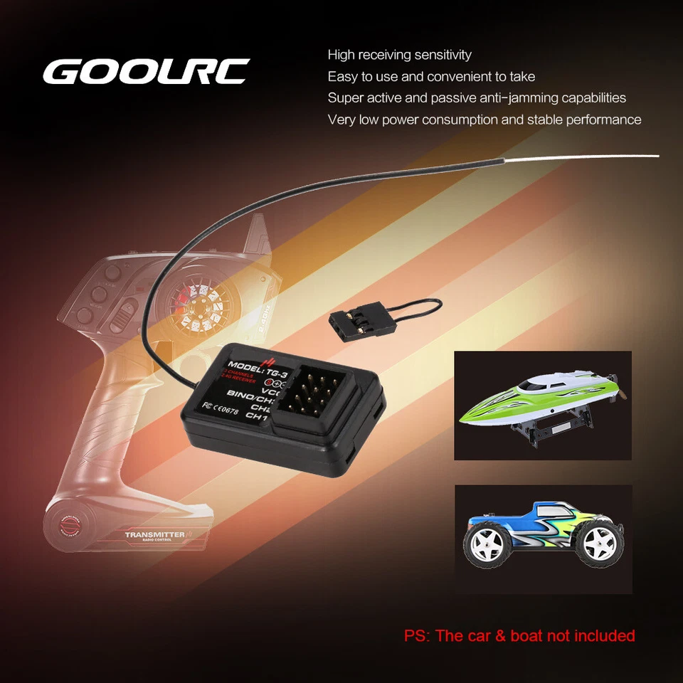 GoolRC TG-3 2.4G 3CH RC Cars Boats Receiver for TG3 AUSTAR AX5S Transmitter L7A6 - Image 2 of 4