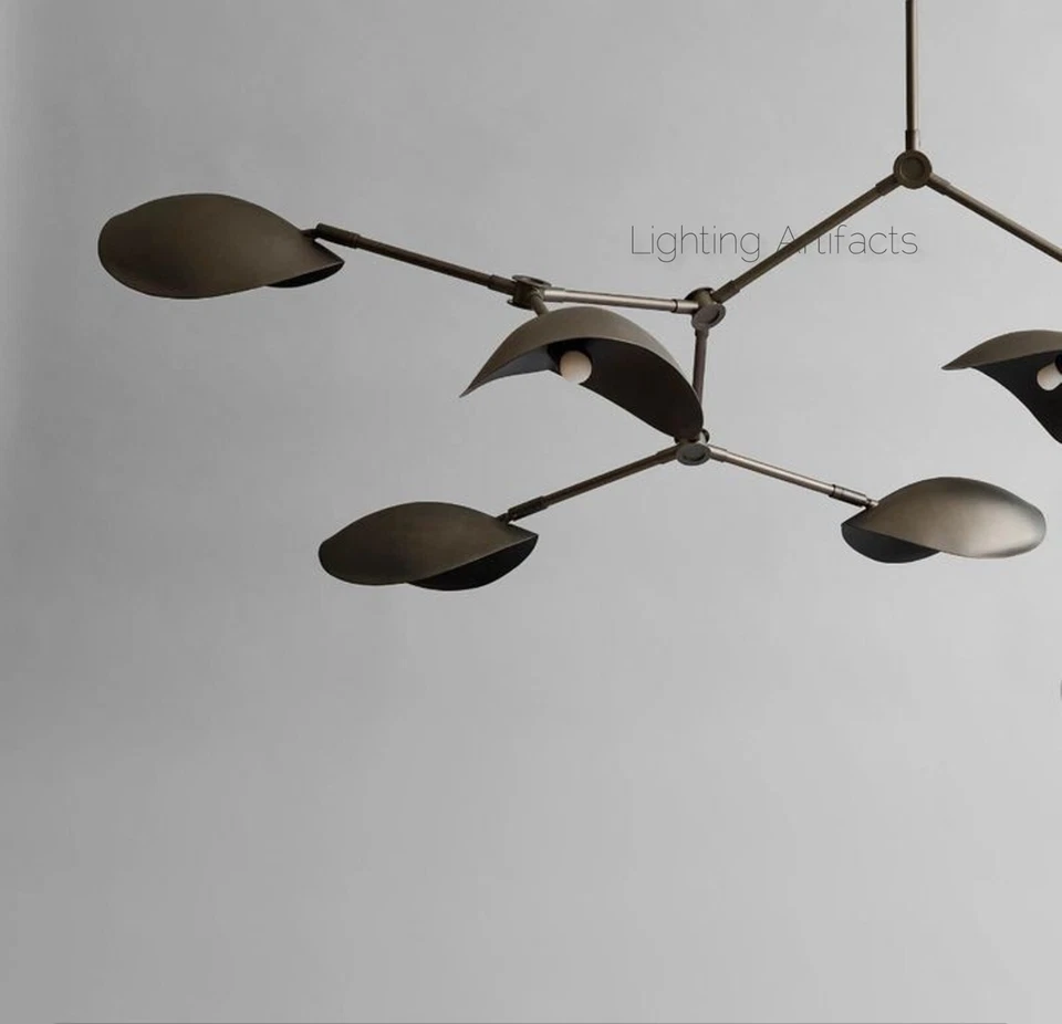 Lámpara de araña Sputnik estilo 8 brazos disco curvado pantalla rama Stilnovo Foto 4 de 4