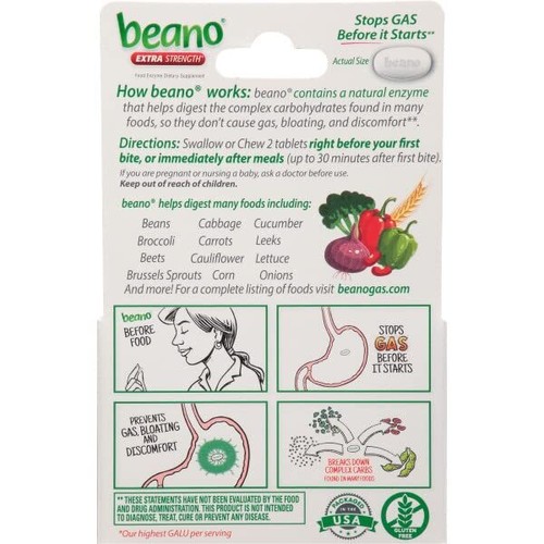 Beano Extra Strength Tablets Prevents Gas, Bloating & 100