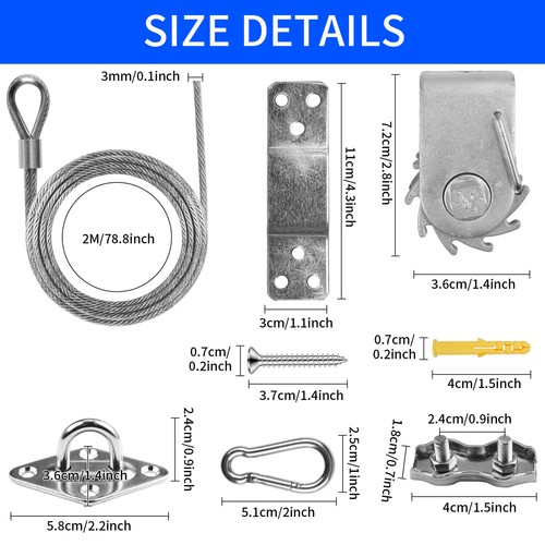 60PCS Sun Shade Sail Hardware Kit Winches Wire Rope Set Shade Sail Installation - Picture 3 of 15