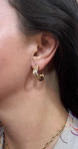 Cartier 18K Yellow Gold Diamond Trinity Hoop Earrings - Picture 3 of 10