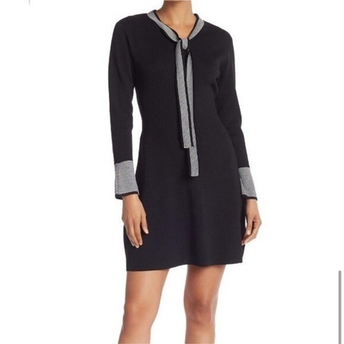 Nanette Lepore Luciana Knit Sweater Dress Tieneck Navy L - Picture 12 of 12
