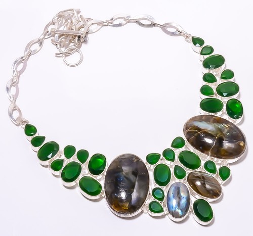 Natural Canadian Labradorite 925 Sterling Silver Necklace 16-18"M153