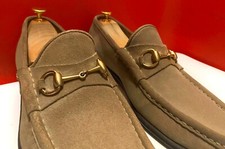 $889.00 !!GUCCI LUXURY MEN LIGHT BROWN SUEDE HORSE BIT LOAFER SHOES SIZE 10.5 D