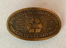 Vintage 1991 Golden Guard Award Haverhill Paperboard Corp Belt Buckle Newark s