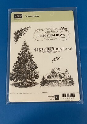 Stampin  Up!CHRISTMAS LODGE stamp set.  Victorian House Pine Tree Happy Holidays