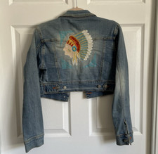 Jay Jean Cropped Denim Jacket Embroidered Native American Jean Coat