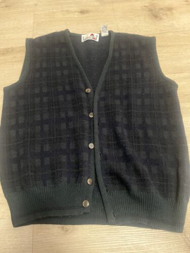 Florence Tricot Italy Sweater Vest Size M Wool Blend Checker Blocks Blue Green - Picture 2 of 6