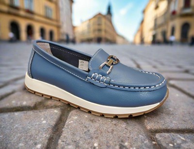 Ladies Leather Slip on China Blue Shoes Ipanema Flat Jo Joe