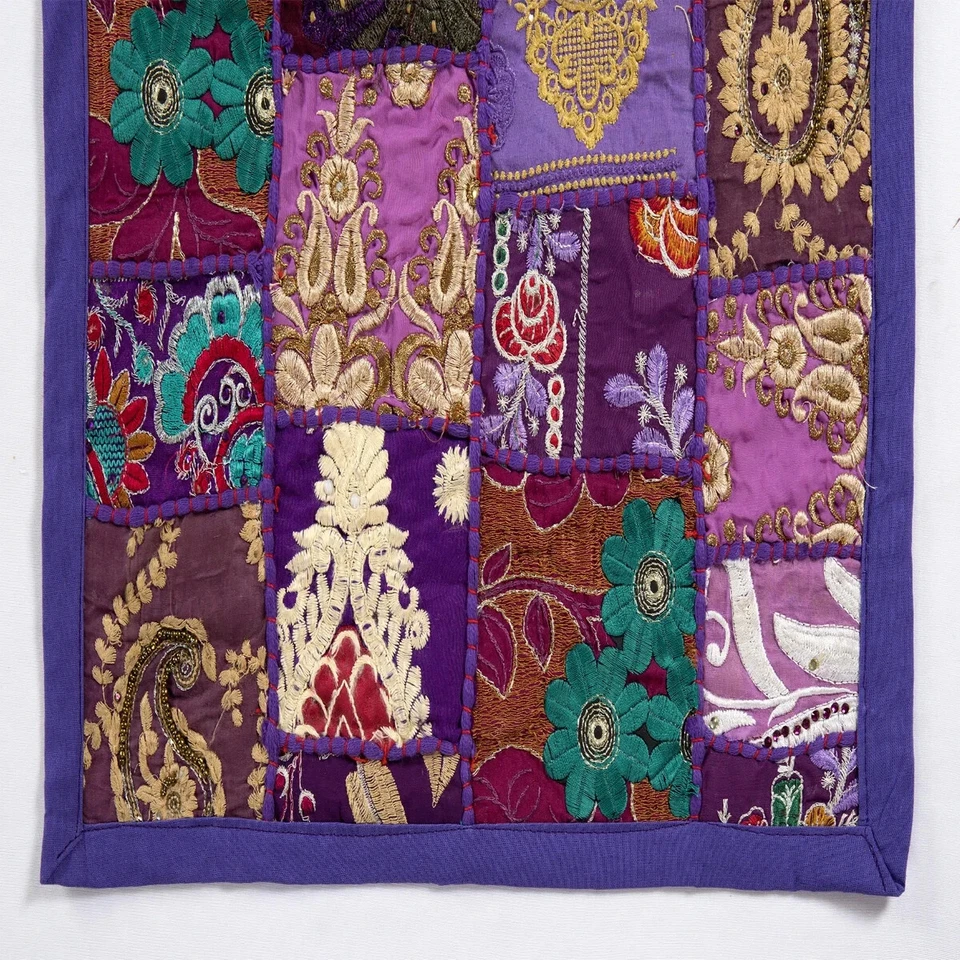 Indian Cotton Patchwork Table Runner Embroidered Dining Purple Table Tapestry - Image 2 of 4