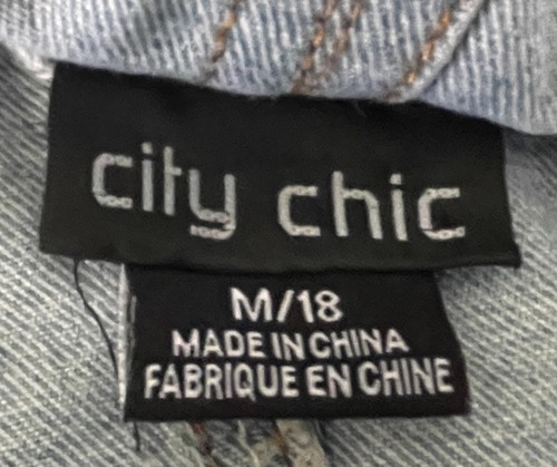 CITY CHIC Denim Overall Bib Dungaree Dress Plus Size M/18 Fray Hem Stretch Denim - Picture 11 of 11