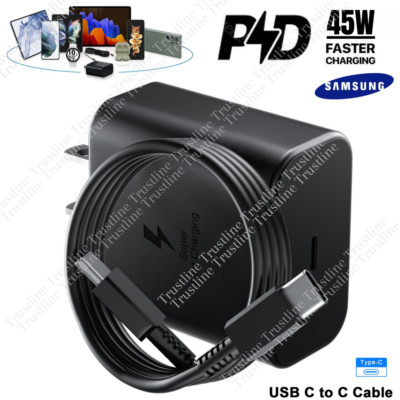45W Super Fast Charger PD Adapter 5A USB C To C Cable For Samsung Note20 S20 S10