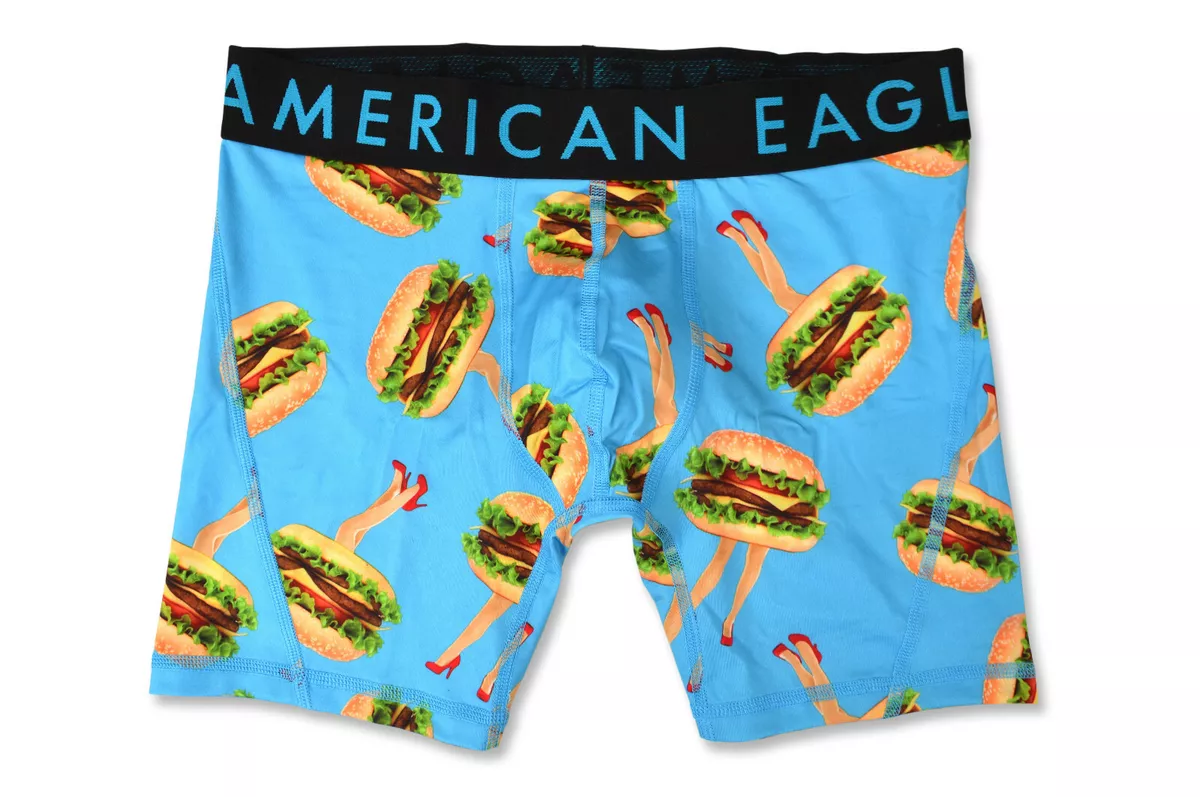 American Eagle Men's Blue Burger Legs 6 Flex Boxer Briefs, S Small, 8889-7