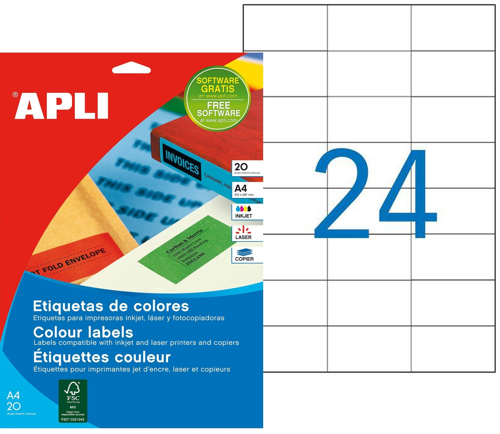 APLI Self-adhesive labels 70 x 37mm Green - self-adhesive labels (7 cm, 3.7 cm,