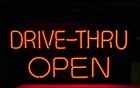 Drive-Thru Open 32" Neon Sign Light Lamp Real Glass Man Cave Garage Display Bar