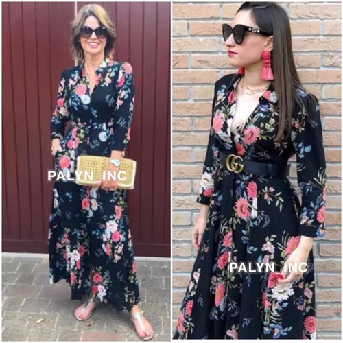 NWT ZARA LONG FLORAL PRINT DRESS BLACK 