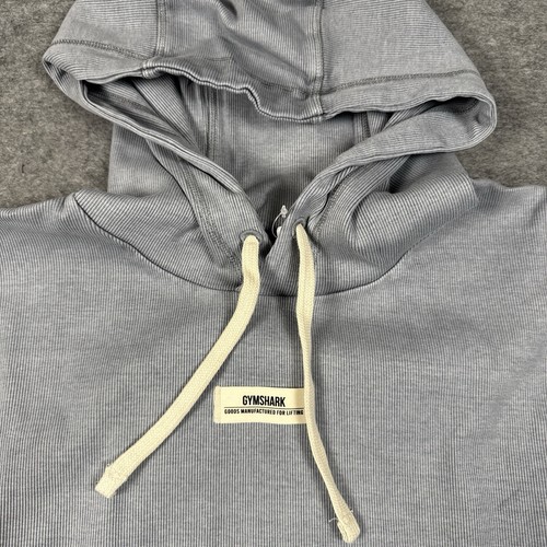 GYMSHARK Hoodie Mens Large Gray Rest Day Heavyweight Rib Oversized Sweatshirt - Picture 2 of 9