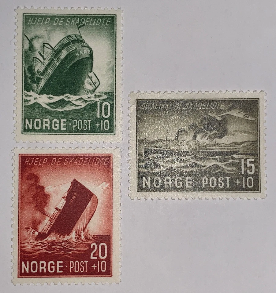 Sellos de viaje: estampillas de Noruega Scott #B35-B37 barco de guerra víctimas que se hunden como nuevas original Foto 2 de 4