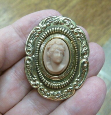 (CT13-3) TINY woman's Face white CAMEO brass Pin Pendant