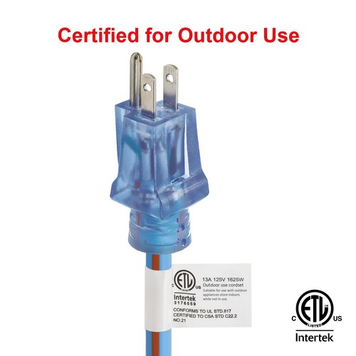 CP 100 ft 14/3 SJEOW, TPE Rubber Heavy Duty Extension Cord, Blue/Orange, CP10089 - Picture 5 of 10