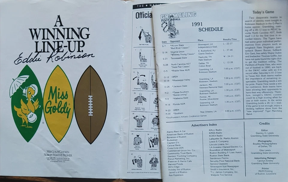 Eddie Robinson Autographed, Grambling Football 1991 Schedule - Image 4 of 4