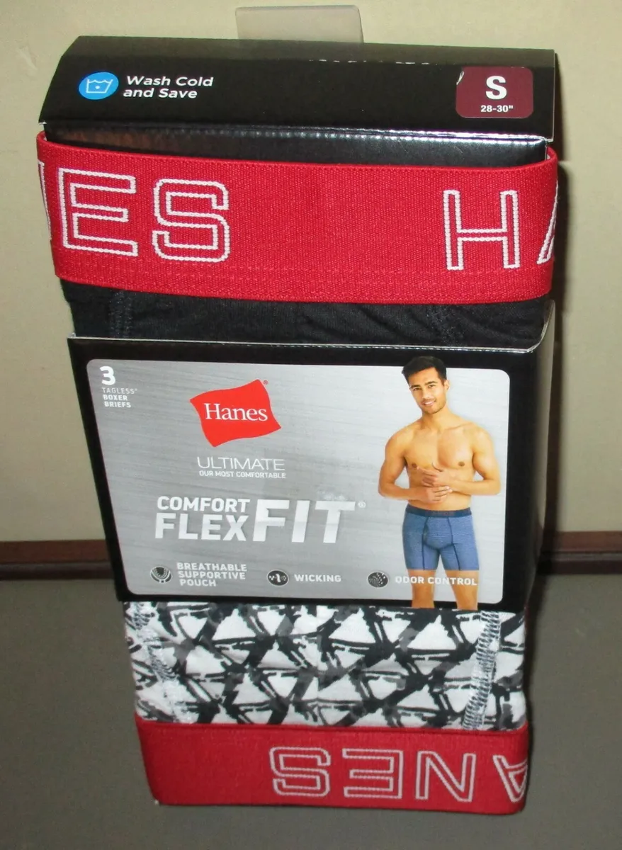 HANES~S 28 30~Men's 3 Pack Red & Black Ultimate Comfort Flex Fit Boxer  Briefs