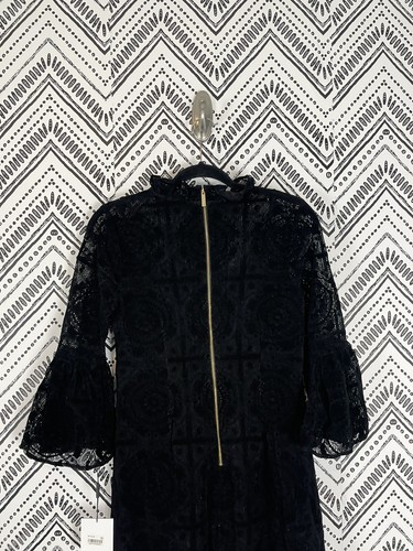 Neu mit Etikett Calvin Klein Damen-Etuikleid schwarz Paisley perforiert Overlay Glocke Größe 6 - Bild 8 von 10