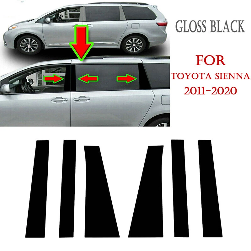 6PCS Gloss Black Pillar Post Door Window Cover Trim For Toyota Sienna 2011-2020 Foto 3 de 4