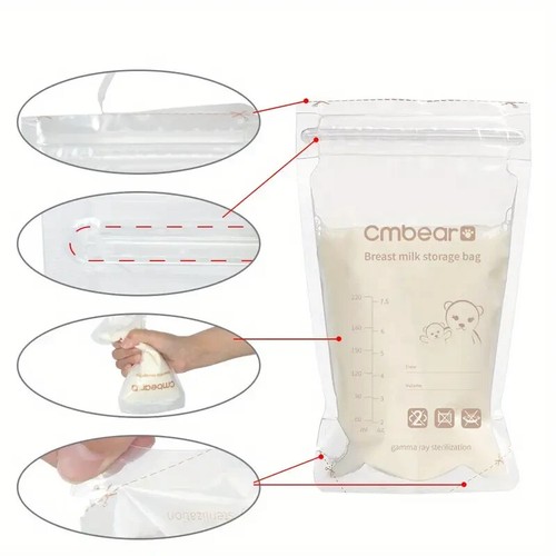 50x Breastmilk Storage Bags β 220ml | Leak-Proof, BPA-Free, Double Zipper Seal - Picture 5 of 5