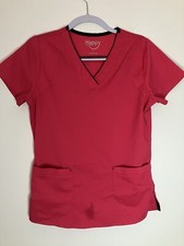Pink Black V-Neck Happy Scrubs Scrub Top Medical Uniform Small