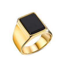 Herren Ring Gold vergoldet Edelstahl Onyx 18 Karat Gold Wasserfest R5606DS