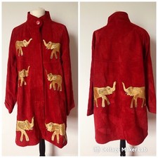 Vintage 90s The African Star Red Suede Coat - Size 18 - 20