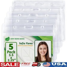 Clear Horizontal ID Badge Holder Waterproof Resealable Plastic Name Tag 5 Pack