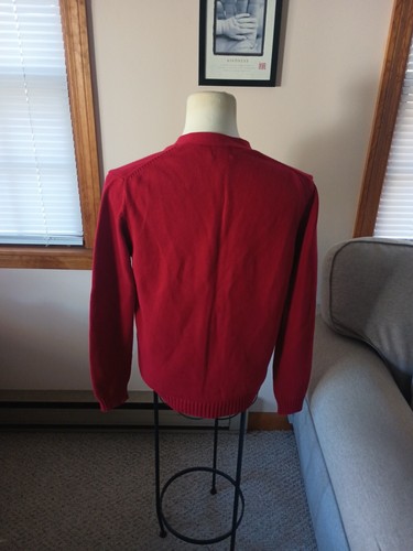 Vintage LL Bean Sweater Cardigan Heavy Cotton Red Mens Medium -regular Button Up - 第 7/11 張圖片