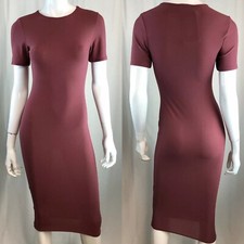 NWT Pretty Little Thing 4 Burgundy Bodycon Pencil Stretchy Midi Shirt Dress S